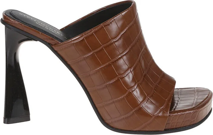 Tan Leather Crocodile Print High Heel Clogs