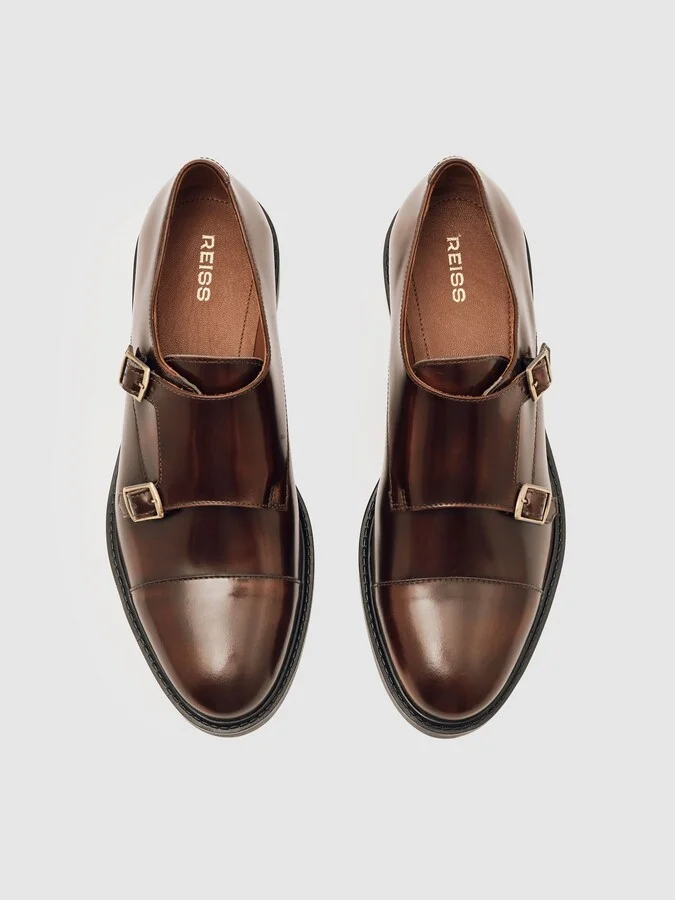 Tan Leather Double-strap Monk Shoes - Image 3