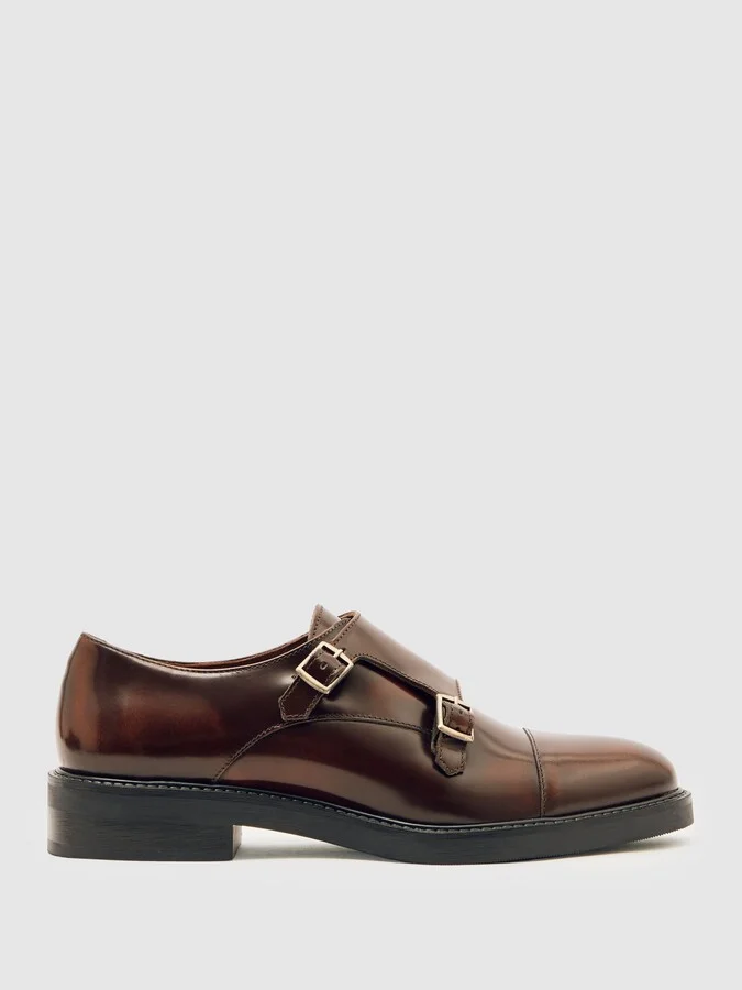 Tan Leather Double-strap Monk Shoes