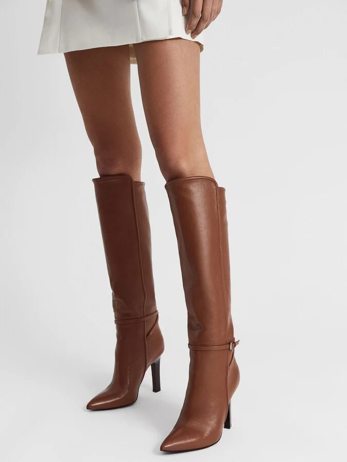 Tan Leather Knee High Boots - Image 2