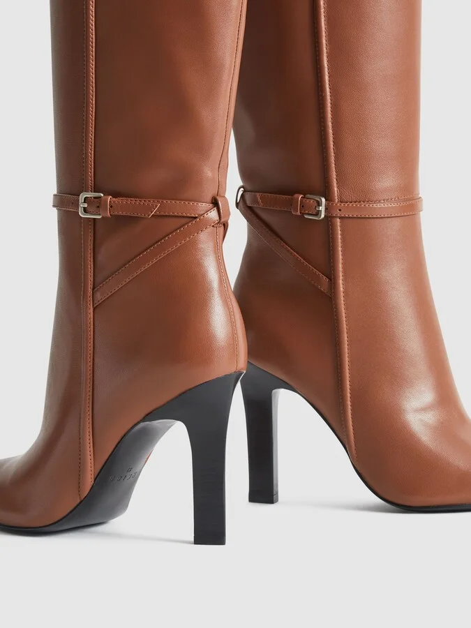 Tan Leather Knee High Boots - Image 5