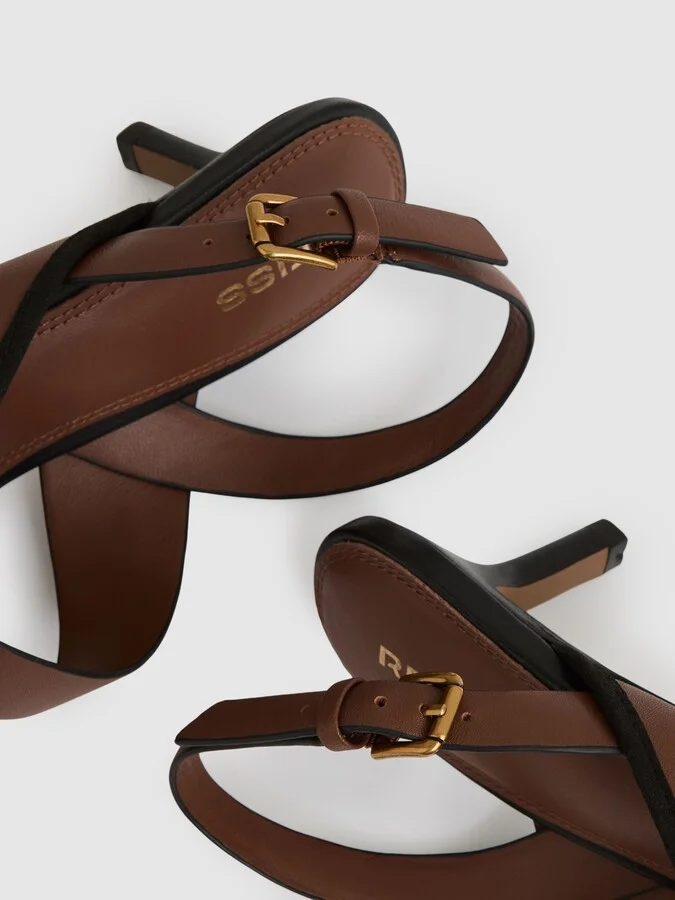 Tan Leather Link-strap Low-heel Sandals - Image 5