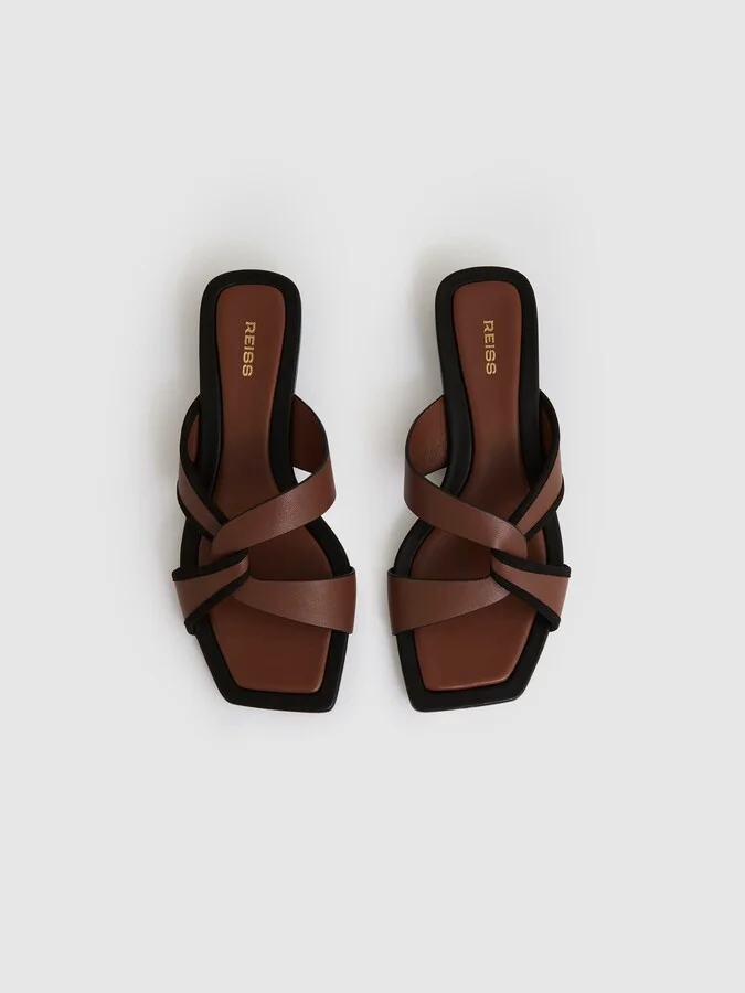 Tan Leather Link-strap Slip-on Sandals - Image 4