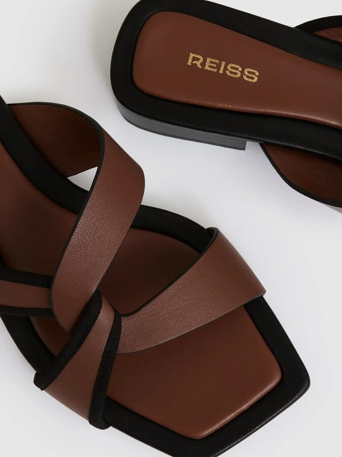 Tan Leather Link-strap Slip-on Sandals - Image 5