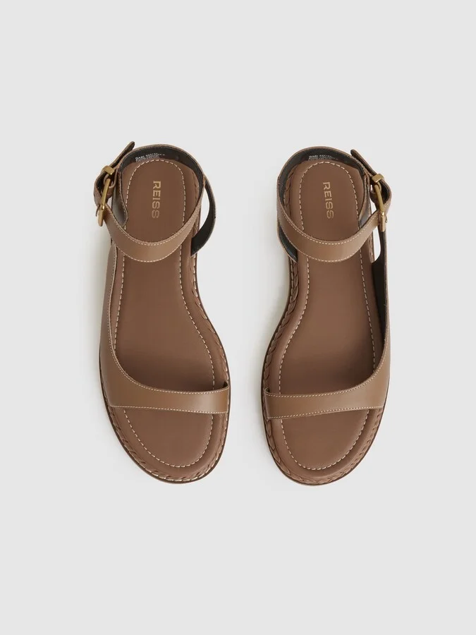 Tan Leather Plait Detail Sandals - Image 3