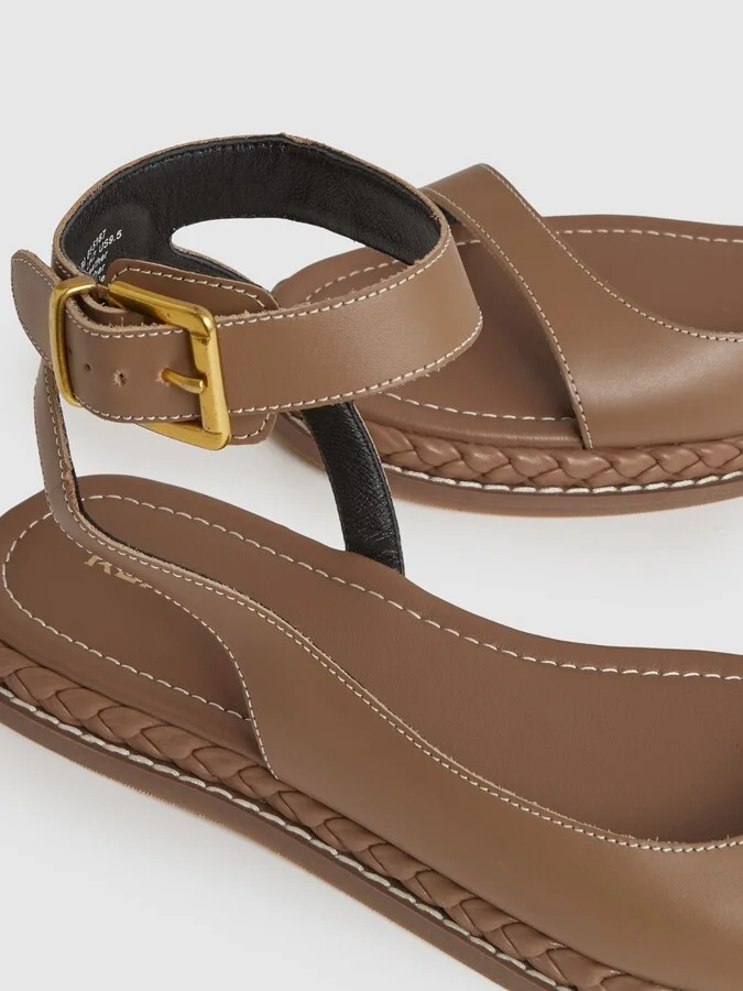 Tan Leather Plait Detail Sandals - Image 5