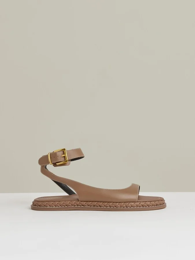 Tan Leather Plait Detail Sandals