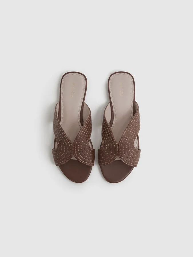 Tan Leather Slip-on Sandals - Image 3