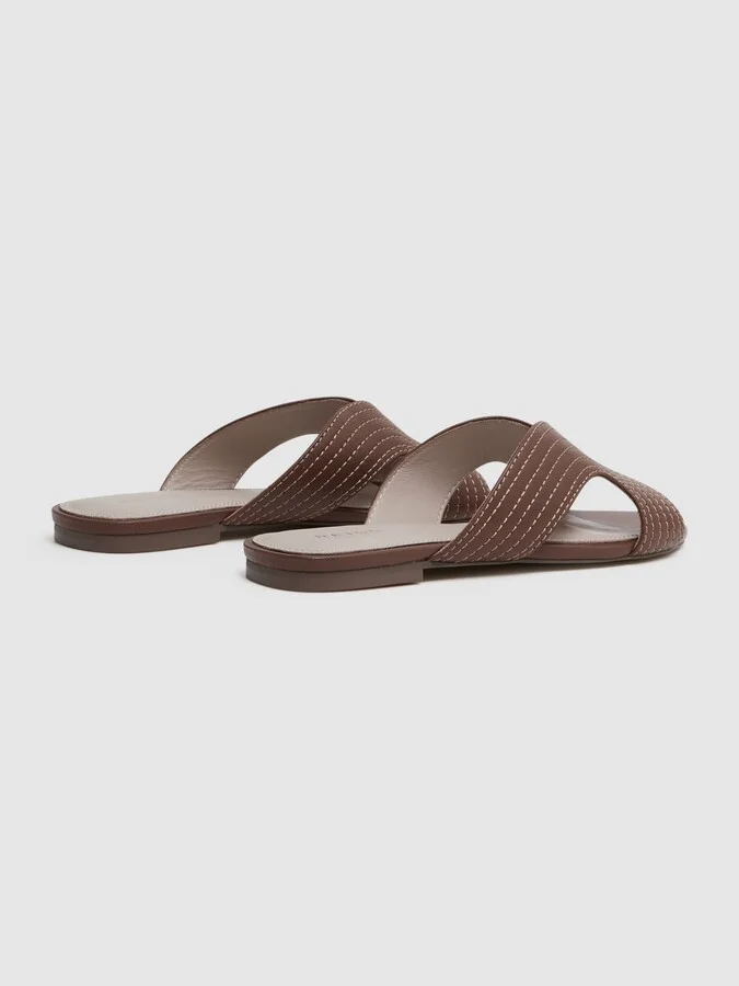 Tan Leather Slip-on Sandals - Image 4