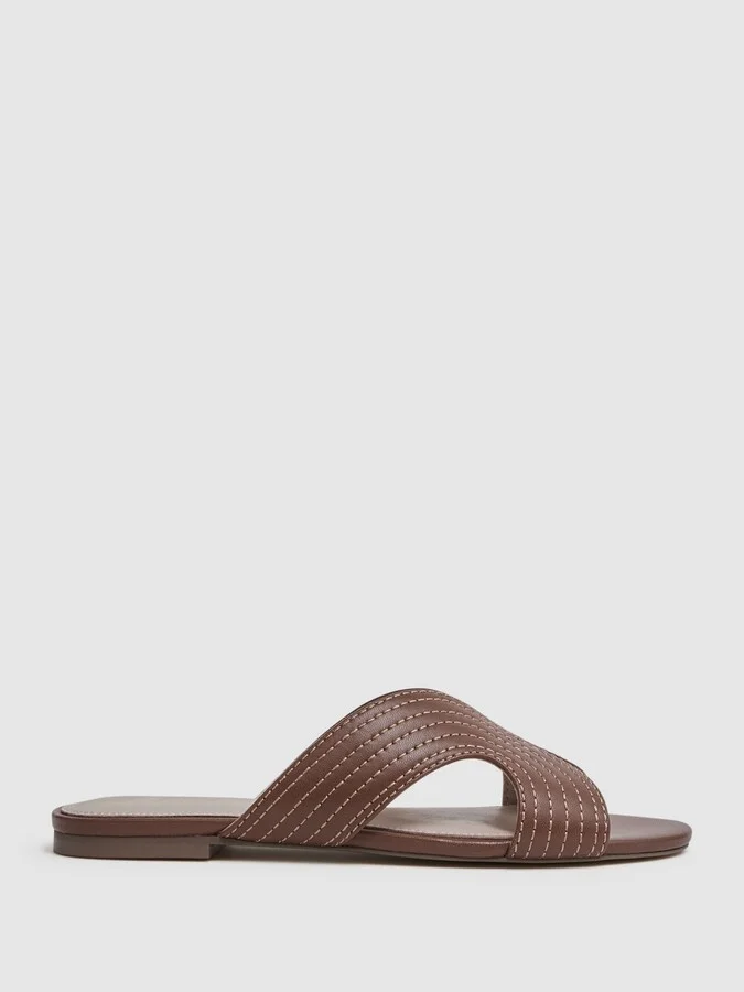 Tan Leather Slip-on Sandals