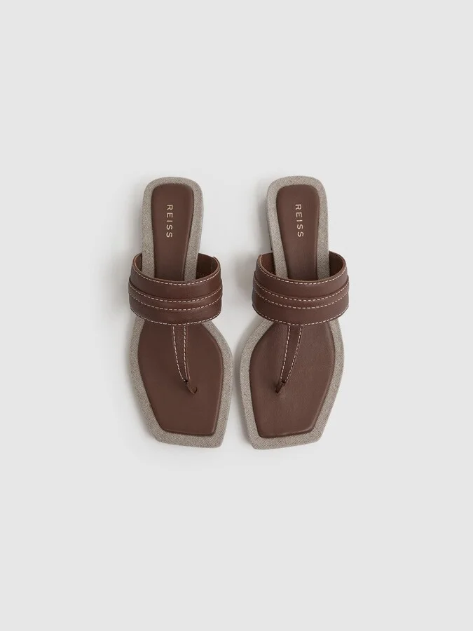 Tan Leather Strap Thong Sandals - Image 3