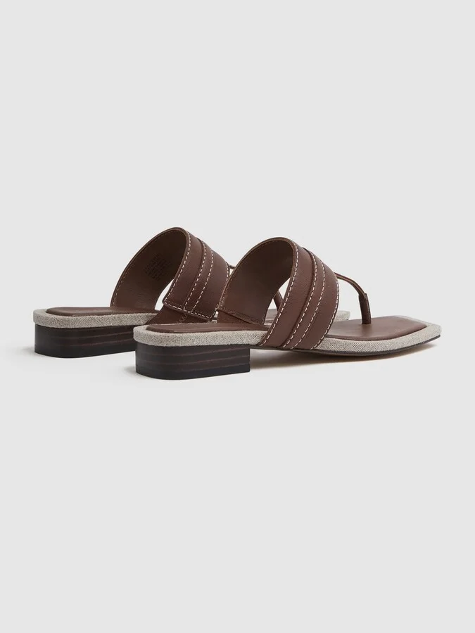 Tan Leather Strap Thong Sandals - Image 4