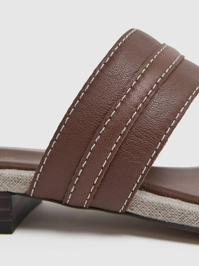 Tan Leather Strap Thong Sandals - Image 5