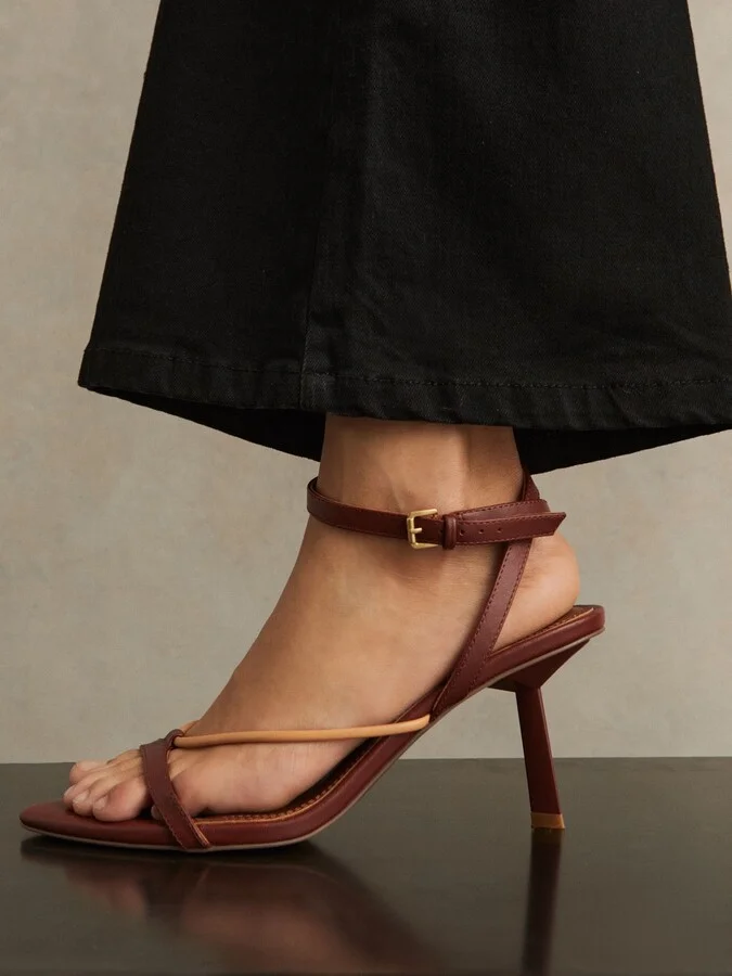 Tan Leather Strappy Heeled Sandals - Image 2