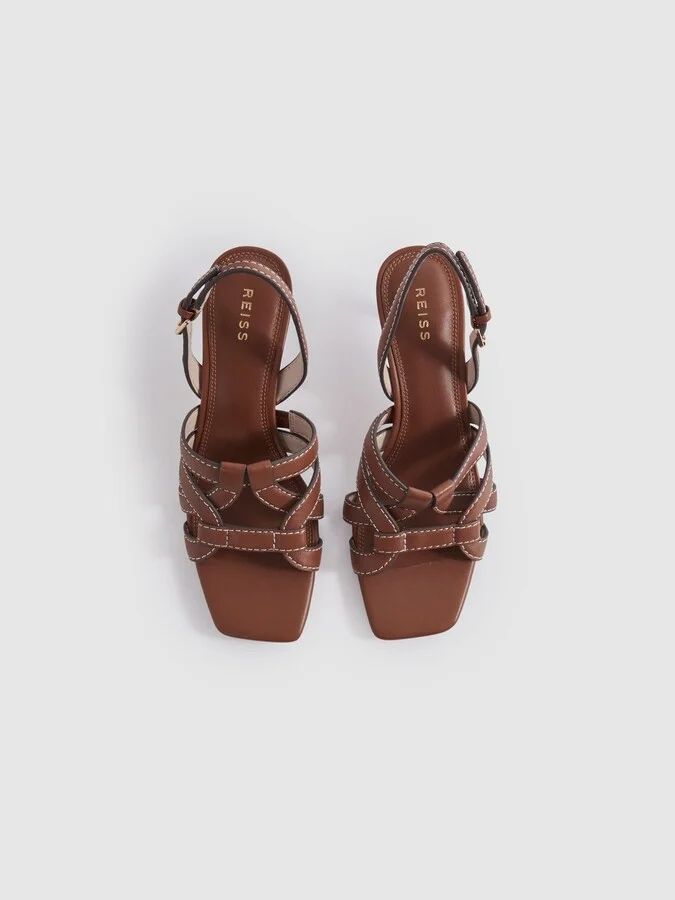 Tan Leather Strappy Kitten Heels - Image 3