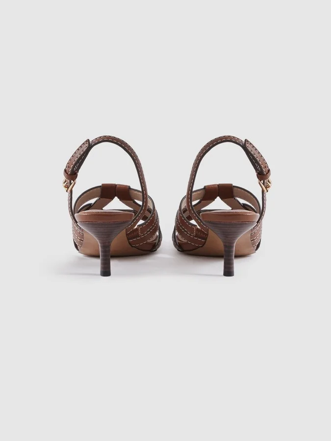 Tan Leather Strappy Kitten Heels - Image 4