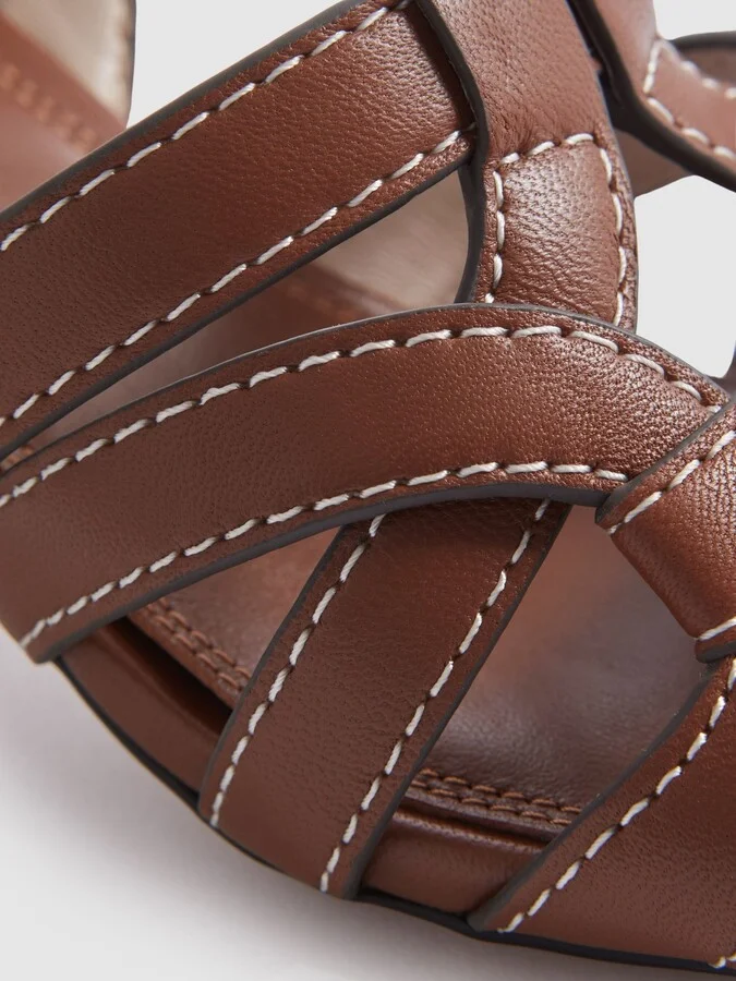 Tan Leather Strappy Kitten Heels - Image 5