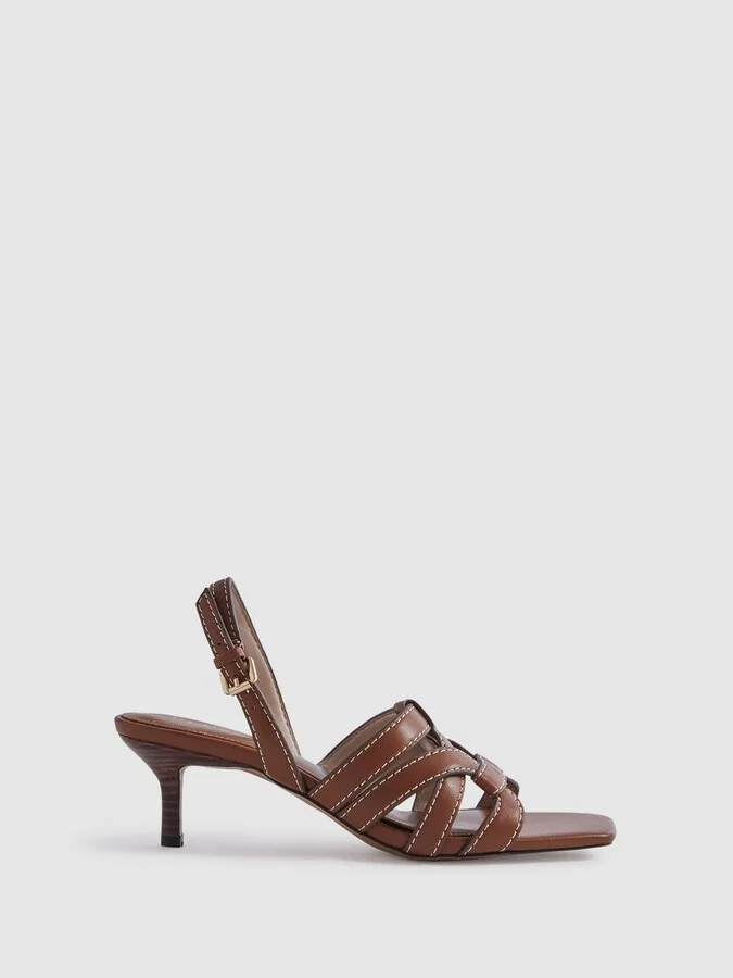 Tan Leather Strappy Kitten Heels