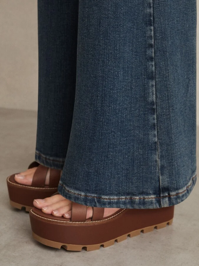 Tan Leather Wedge Platform Sandals - Image 2