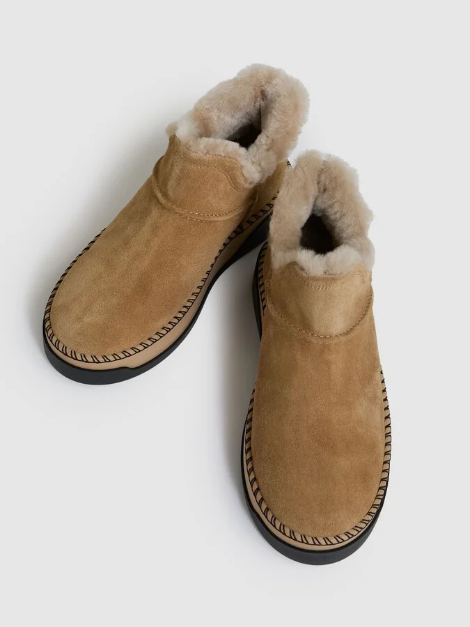 Tan Shearling-lined Suede Ankle Boots - Image 3