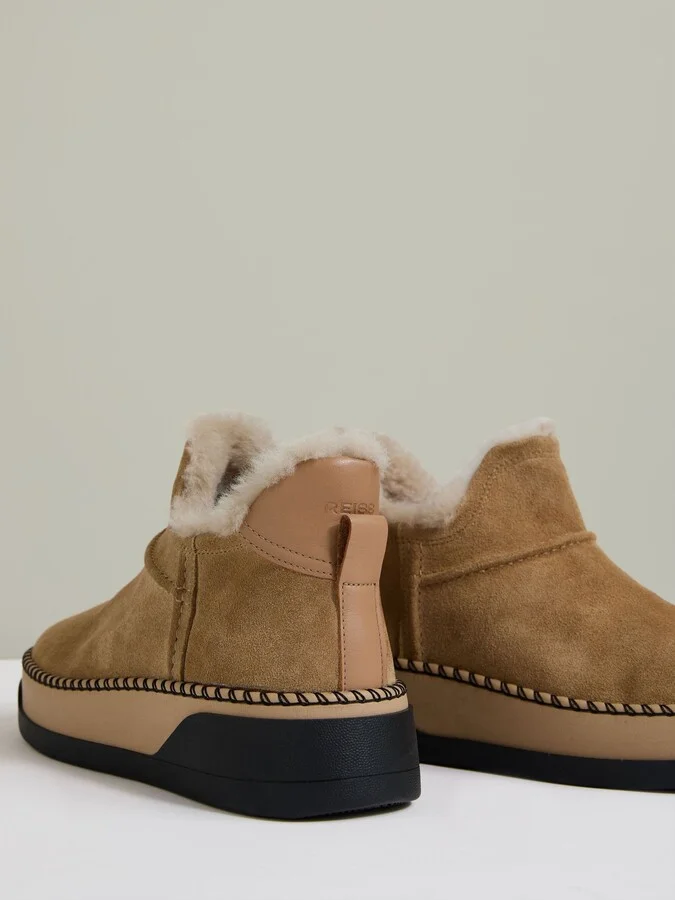 Tan Shearling-lined Suede Ankle Boots - Image 4