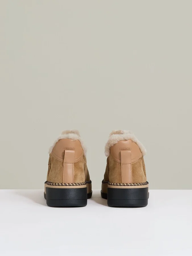 Tan Shearling-lined Suede Ankle Boots - Image 5
