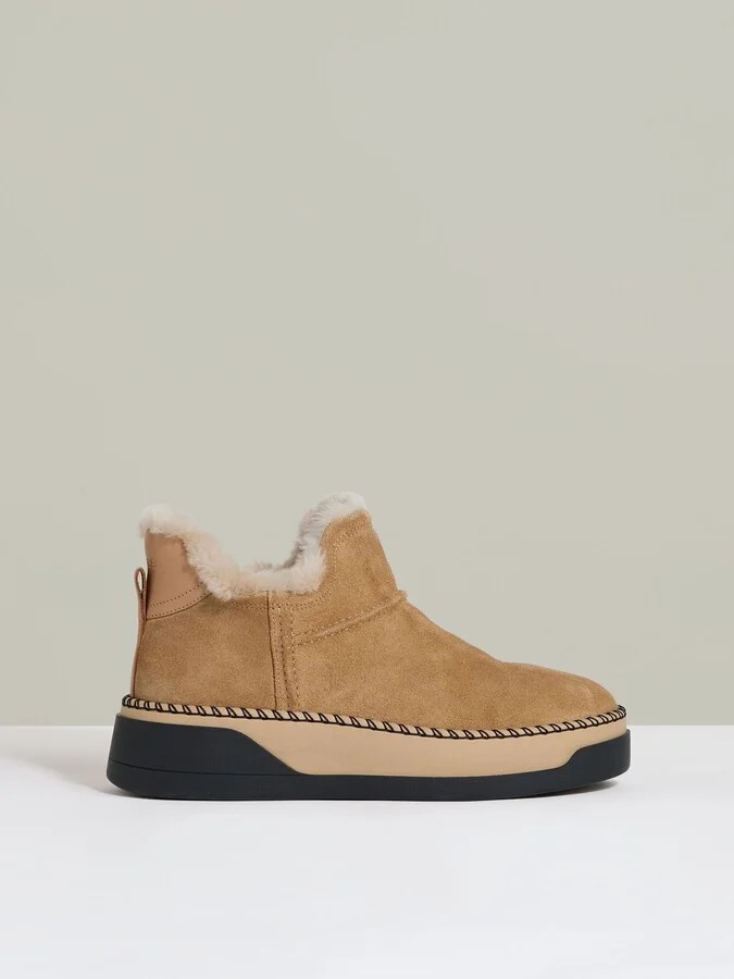 Tan Shearling-lined Suede Ankle Boots