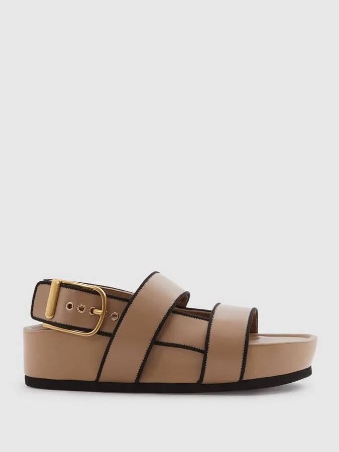 Tan Strappy Chunky Leather Sandals - Image 2