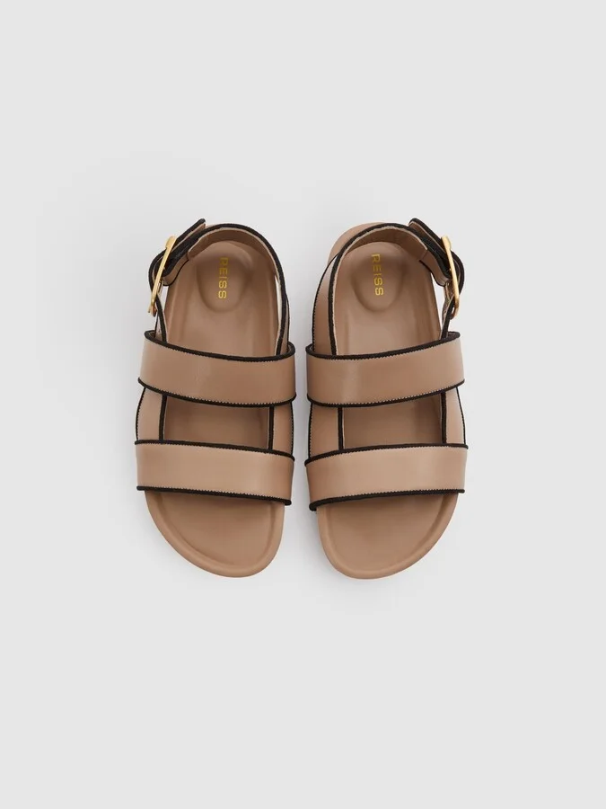 Tan Strappy Chunky Leather Sandals - Image 3