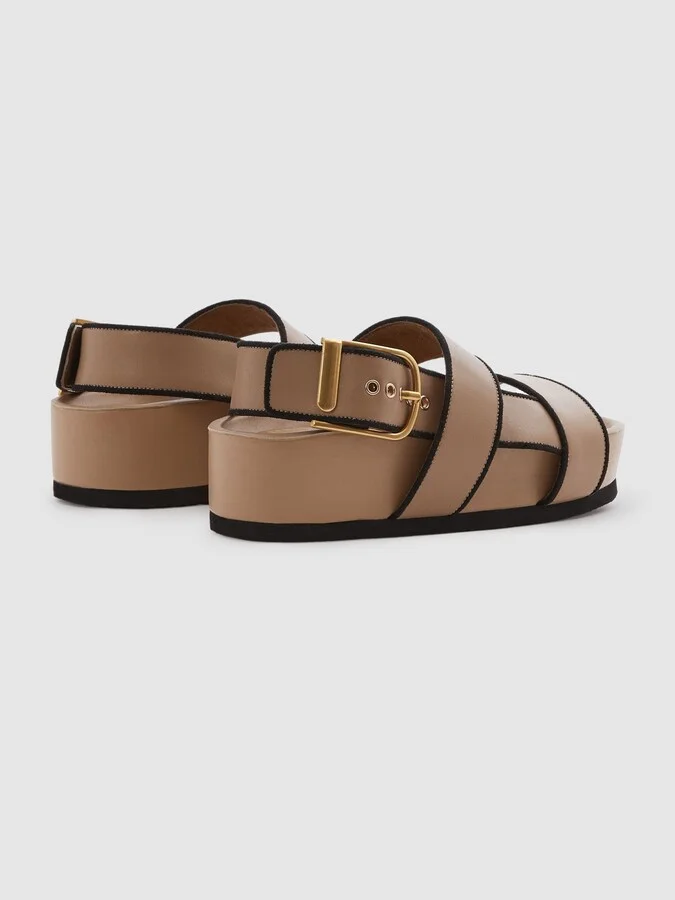 Tan Strappy Chunky Leather Sandals - Image 4