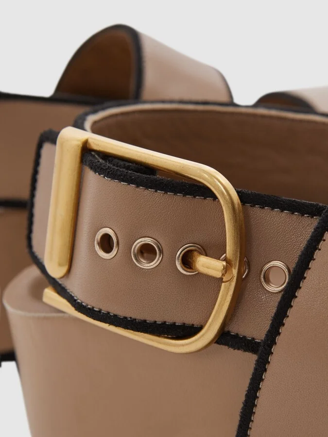Tan Strappy Chunky Leather Sandals - Image 5