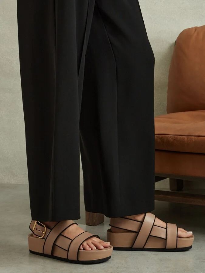 Tan Strappy Chunky Leather Sandals