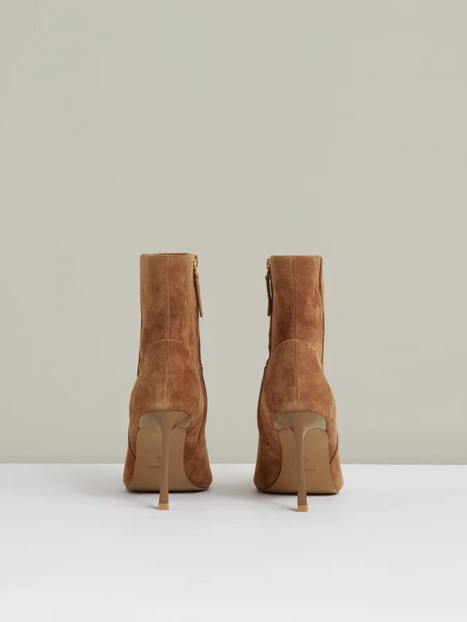 Tan Suede High Heeled Ankle Boots - Image 4