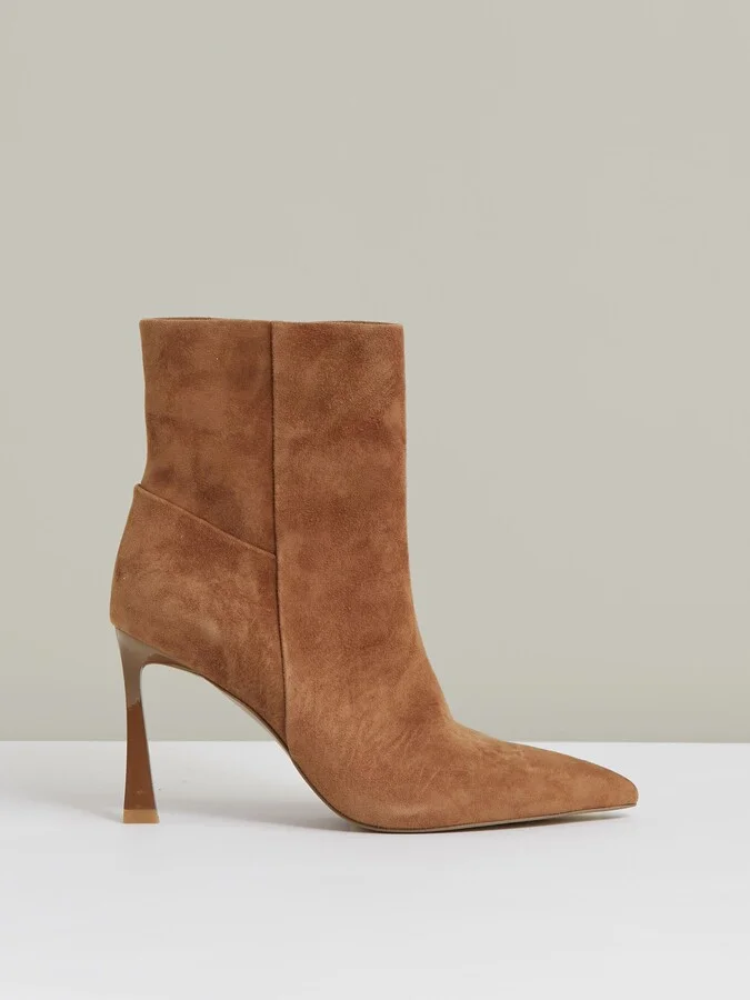 Tan Suede High Heeled Ankle Boots