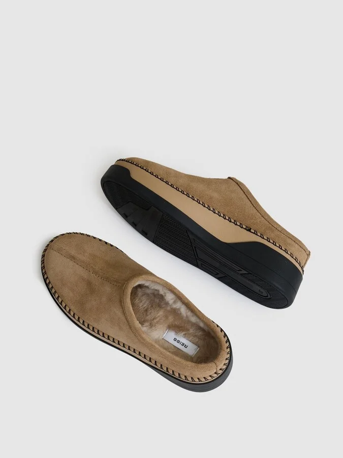 Tan Suede Shearling-lined Mules - Image 3