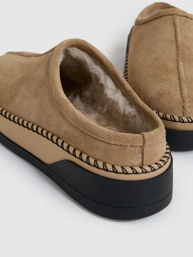 Tan Suede Shearling-lined Mules - Image 4