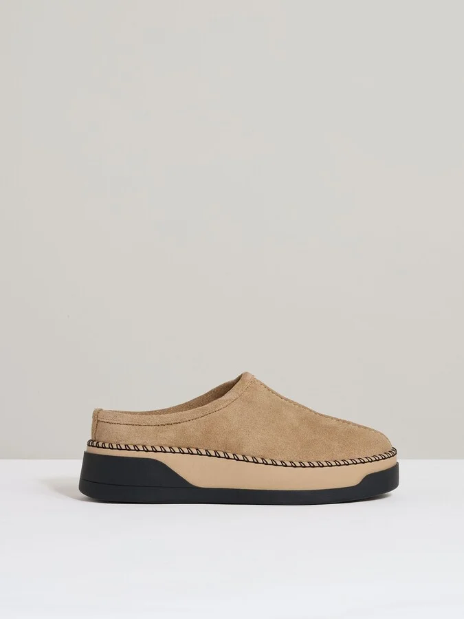 Tan Suede Shearling-lined Mules