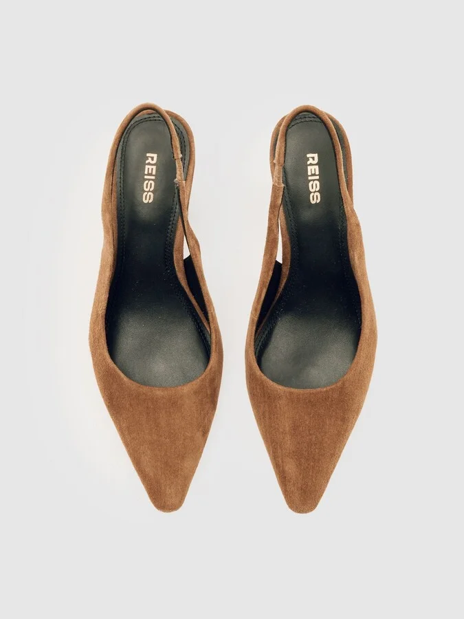 Tan Suede Slingback Court Shoes - Image 3