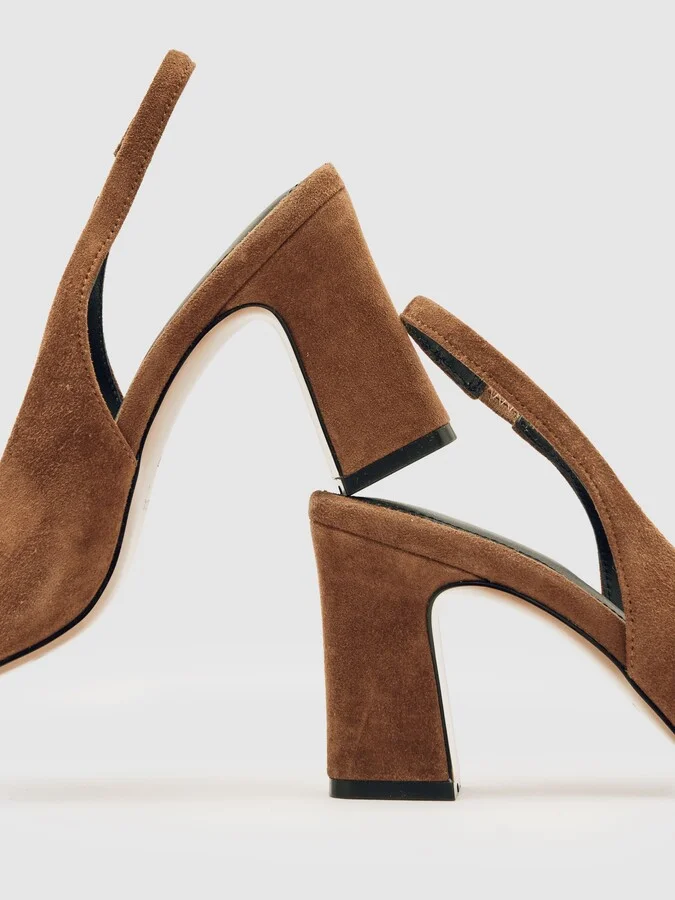 Tan Suede Slingback Court Shoes - Image 5