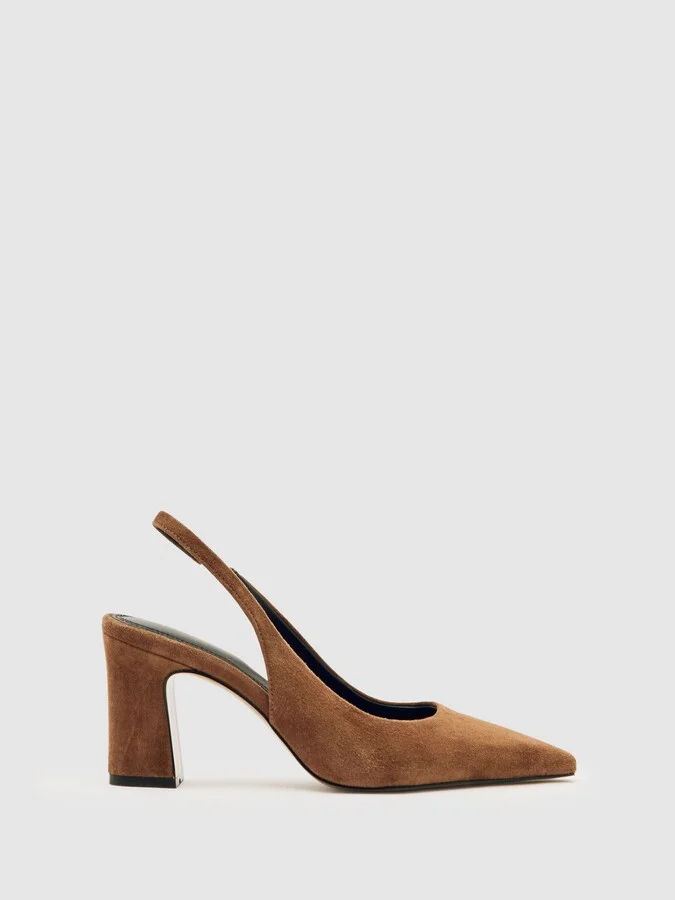Tan Suede Slingback Court Shoes