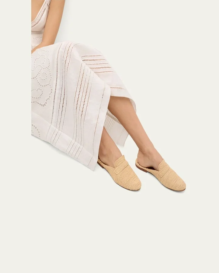 Tapa Woven Raffia Loafer Mules - Image 3