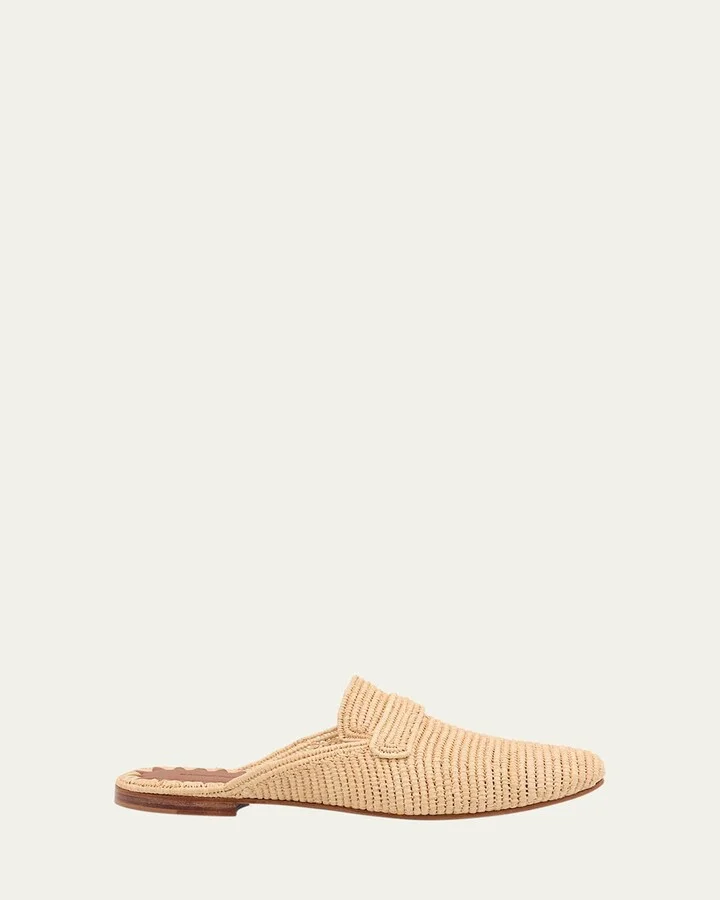 Tapa Woven Raffia Loafer Mules