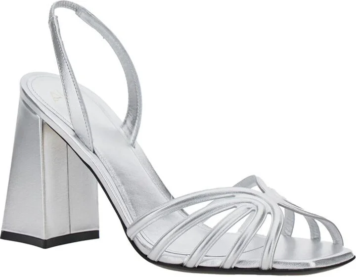 'Tara' Metallic Sandals With Elastic Ankle Strap And Block Heel In Leather Woman - Image 2