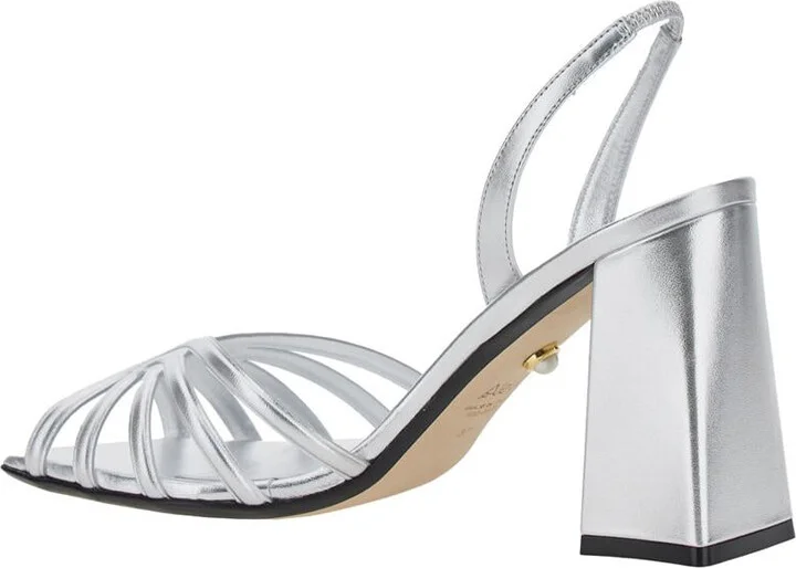 'Tara' Metallic Sandals With Elastic Ankle Strap And Block Heel In Leather Woman - Image 3