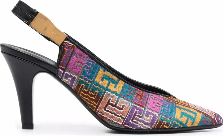 Tara monogram-pattern slingback pumps