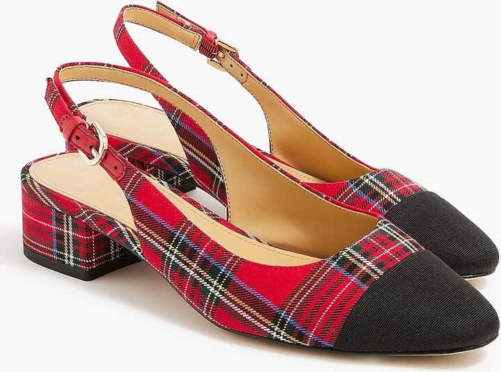 Tartan low-heel slingbacks