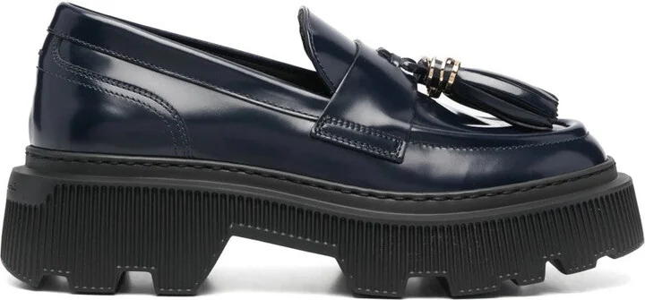 Tassel Detail Closed Blue Loafers