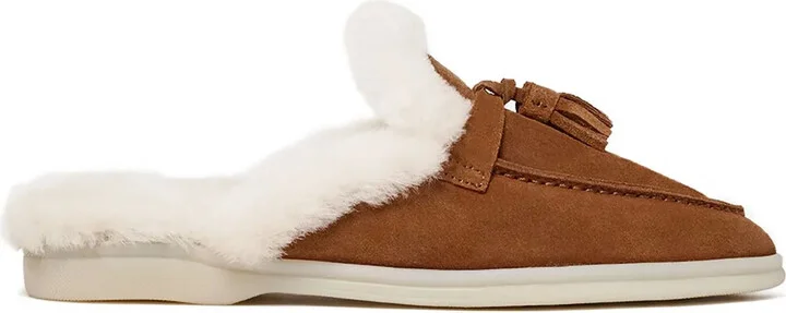 Tassel-Embellished Suede Mules