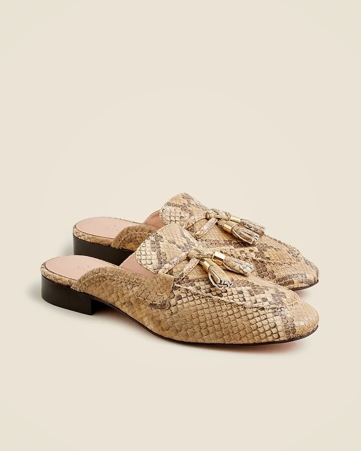 Tassel mule loafers in snake-embossed Italian leather
