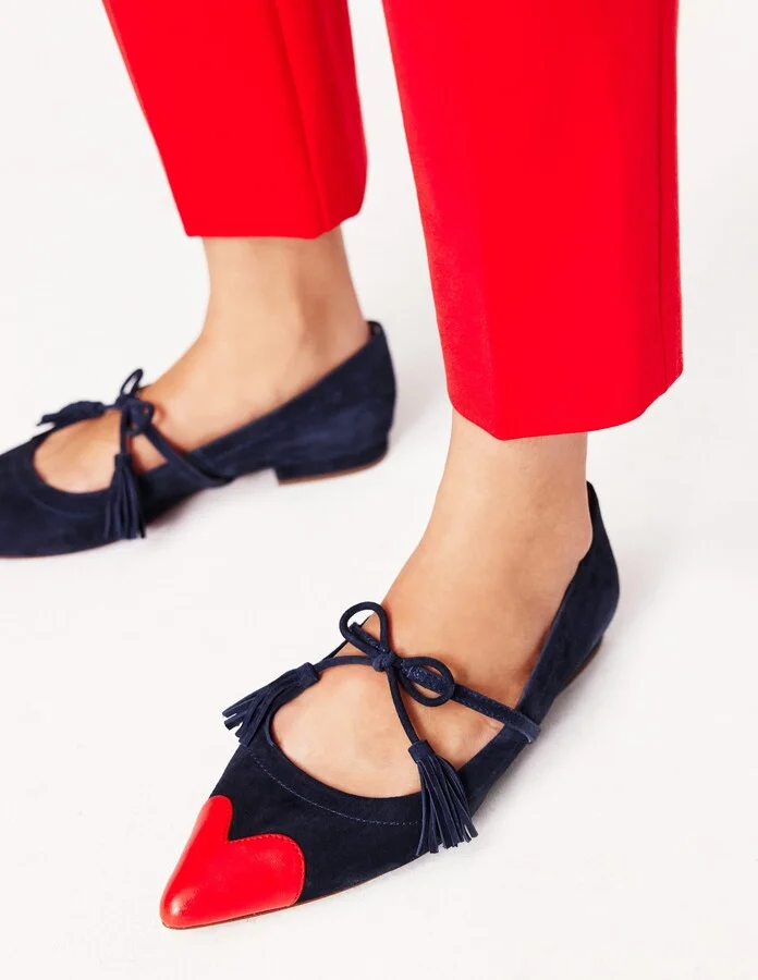 Tassel Tie Point Flat, Navy and Poppy Red - Image 2